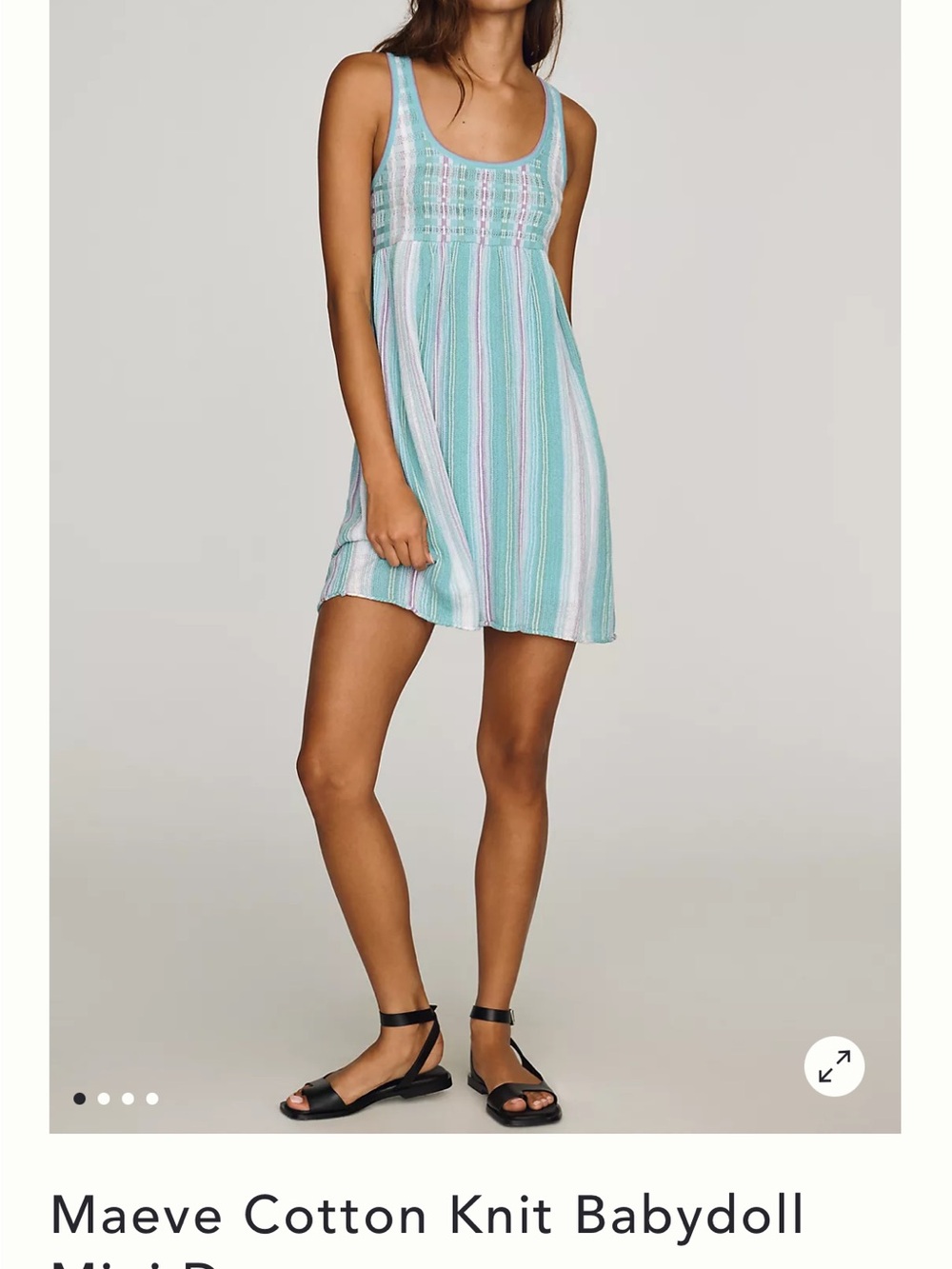 Maeve Mint, White & Pink Striped Cotton Knit Babydoll Dress